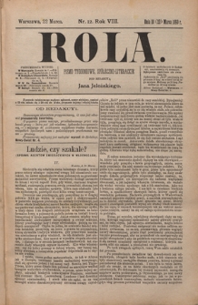 Rola : pismo tygodniowe, społeczno-literackie / pod red. Jana Jeleńskiego R. 8, Nr 12 (10/22 marca 1890)