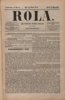Rola : pismo tygodniowe, społeczno-literackie / pod red. Jana Jeleńskiego R. 8, Nr 13 (17/29 marca 1890)