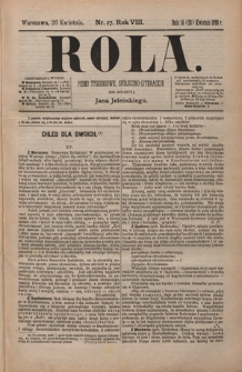 Rola : pismo tygodniowe, społeczno-literackie / pod red. Jana Jeleńskiego R. 8, Nr 17 (14/26 kwietnia 1890)