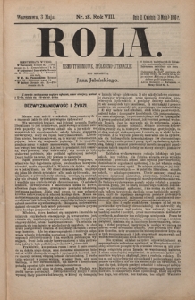 Rola : pismo tygodniowe, społeczno-literackie / pod red. Jana Jeleńskiego R. 8, Nr 18 (21 kwietnia/3 maja 1890)