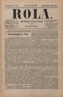 Rola : pismo tygodniowe, społeczno-literackie / pod red. Jana Jeleńskiego R. 8, Nr 19 (28 kwietnia/10 maja 1890)