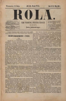 Rola : pismo tygodniowe, społeczno-literackie / pod red. Jana Jeleńskiego R. 8, Nr 21 (12/24 maja 1890)