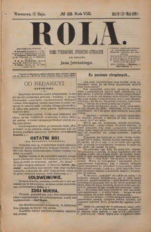 Rola : pismo tygodniowe, społeczno-literackie / pod red. Jana Jeleńskiego R. 8, Nr 22 (19/31 maja 1890)
