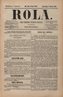 Rola : pismo tygodniowe, społeczno-literackie / pod red. Jana Jeleńskiego R. 8, Nr 23 (26 maja/7 czerwca 1890)
