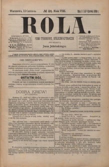 Rola : pismo tygodniowe, społeczno-literackie / pod red. Jana Jeleńskiego, R. 8, Nr 24 (2/14 czerwca 1890)