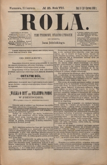 Rola : pismo tygodniowe, społeczno-literackie / pod red. Jana Jeleńskiego R. 8, Nr 25 (9/21 czerwca 1890)