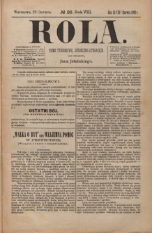 Rola : pismo tygodniowe, społeczno-literackie / pod red. Jana Jeleńskiego R. 8, Nr 26 (16/28 czerwca 1890)