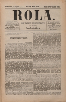 Rola : pismo tygodniowe, społeczno-literackie / pod red. Jana Jeleńskiego R. 8, Nr 28 (30 czerwca/12 lipca 1890)