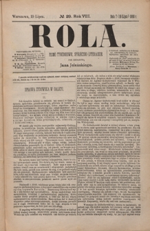 Rola : pismo tygodniowe, społeczno-literackie / pod red. Jana Jeleńskiego R. 8, Nr 29 (7/19 lipca 1890)