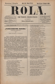 Rola : pismo tygodniowe, społeczno-literackie / pod red. Jana Jeleńskiego R. 8, Nr 31 (21 lipca/2 sierpnia 1890)