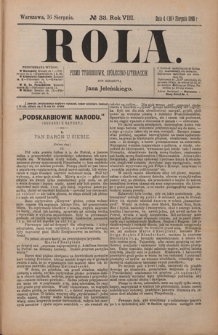 Rola : pismo tygodniowe, społeczno-literackie / pod red. Jana Jeleńskiego R. 8, Nr 33 (4/16 sierpnia 1890)