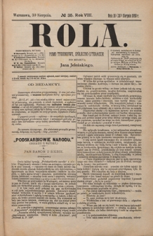 Rola : pismo tygodniowe, społeczno-literackie / pod red. Jana Jeleńskiego R. 8, Nr 35 (18/30 sierpnia 1890)