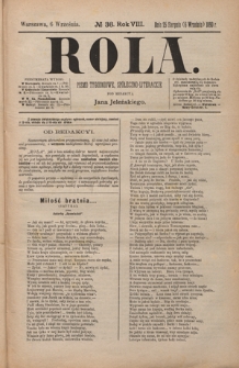 Rola : pismo tygodniowe, społeczno-literackie / pod red. Jana Jeleńskiego R. 8, Nr 36 (25 sierpnia/6 września 1890)