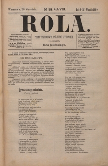 Rola : pismo tygodniowe, społeczno-literackie / pod red. Jana Jeleńskiego R. 8, Nr 38 (8/20 września 1890)