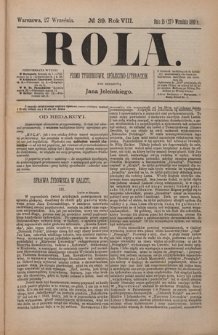 Rola : pismo tygodniowe, społeczno-literackie / pod red. Jana Jeleńskiego R. 8, Nr 39 (15/27 września 1890)