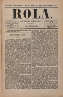 Rola : pismo tygodniowe, społeczno-literackie / pod red. Jana Jeleńskiego R. 8, Nr 40 (22 września/4 października 1890)
