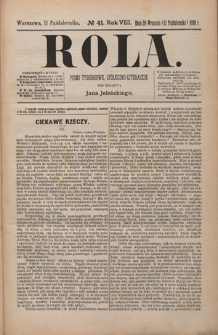 Rola : pismo tygodniowe, społeczno-literackie / pod red. Jana Jeleńskiego R. 8, Nr 41 (29 września/11 października 1890)