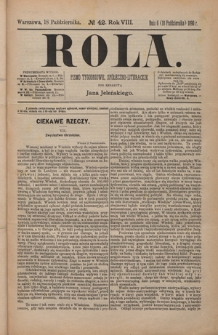 Rola : pismo tygodniowe, społeczno-literackie / pod red. Jana Jeleńskiego R. 8, Nr 42 (6/18 października 1890)