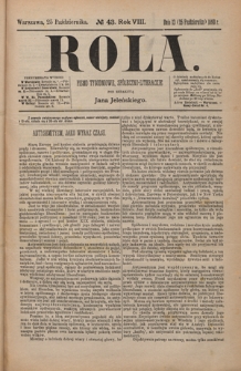 Rola : pismo tygodniowe, społeczno-literackie / pod red. Jana Jeleńskiego R. 8, Nr 43 (13/25 października 1890)