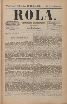Rola : pismo tygodniowe, społeczno-literackie / pod red. Jana Jeleńskiego R. 8, Nr 44 (19/31 października 1890)