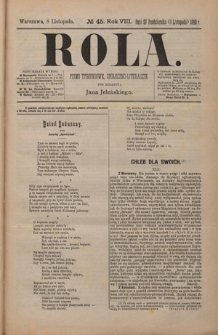 Rola : pismo tygodniowe, społeczno-literackie / pod red. Jana Jeleńskiego R. 8, Nr 45 (27 października/8 listopada 1890)