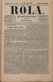 Rola : pismo tygodniowe, społeczno-literackie / pod red. Jana Jeleńskiego R. 8, Nr 46 (3/15 listopada 1890)