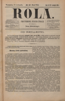 Rola : pismo tygodniowe, społeczno-literackie / pod red. Jana Jeleńskiego R. 8, Nr 47 (10/22 listopada 1890)