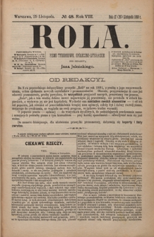 Rola : pismo tygodniowe, społeczno-literackie / pod red. Jana Jeleńskiego R. 8, Nr 48 (17/29 listopada 1890)