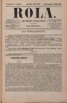 Rola : pismo tygodniowe, społeczno-literackie / pod red. Jana Jeleńskiego R. 8, Nr 49 (24 listopada/6 grudnia 1890)
