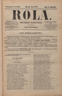 Rola : pismo tygodniowe, społeczno-literackie / pod red. Jana Jeleńskiego R. 8, Nr 50 (1/13 grudnia 1890)