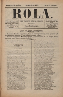 Rola : pismo tygodniowe, społeczno-literackie / pod red. Jana Jeleńskiego R. 8, Nr 52 (15/27 grudnia 1890)