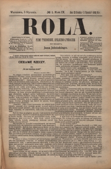 Rola : pismo tygodniowe, społeczno-literackie / pod red. Jana Jeleńskiego R. 9, Nr 1 (22 grudnia 1890/3 stycznia 1891)