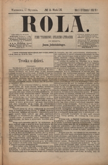 Rola : pismo tygodniowe, społeczno-literackie / pod red. Jana Jeleńskiego R. 9, Nr 3 (5/17 stycznia 1891)