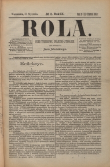 Rola : pismo tygodniowe, społeczno-literackie / pod red. Jana Jeleńskiego R. 9, Nr 5 (19/31 stycznia 1891)