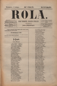 Rola : pismo tygodniowe, społeczno-literackie / pod red. Jana Jeleńskiego R. 9, Nr 7 (2/14 lutego 1891)