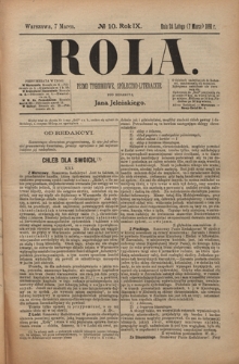 Rola : pismo tygodniowe, społeczno-literackie / pod red. Jana Jeleńskiego R. 9, Nr 10 (24 lutego/7 marca 1891)