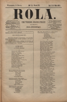 Rola : pismo tygodniowe, społeczno-literackie / pod red. Jana Jeleńskiego R. 9, Nr 11 (2/14 marca 1891)