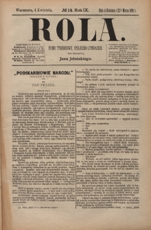 Rola : pismo tygodniowe, społeczno-literackie / pod red. Jana Jeleńskiego R. 9, Nr 14 (23 marca/4 kwietnia 1891)