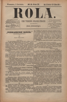 Rola : pismo tygodniowe, społeczno-literackie / pod red. Jana Jeleńskiego R. 9, Nr 15 (30 marca/11 kwietnia 1891)
