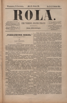 Rola : pismo tygodniowe, społeczno-literackie / pod red. Jana Jeleńskiego R. 9, Nr 17 (13/25 kwietnia 1891)