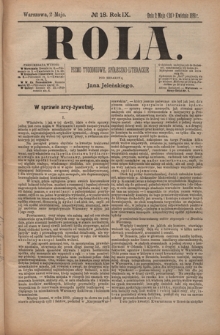 Rola : pismo tygodniowe, społeczno-literackie / pod red. Jana Jeleńskiego R. 9, Nr 18 (20 kwietnia/2 maja 1891)