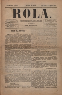 Rola : pismo tygodniowe, społeczno-literackie / pod red. Jana Jeleńskiego R. 9, Nr 19 (27 kwietnia/9 maja 1891)