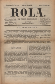 Rola : pismo tygodniowe, społeczno-literackie / pod red. Jana Jeleńskiego R. 9, Nr 24 (1/13 czerwca 1891)