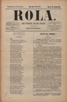 Rola : pismo tygodniowe, społeczno-literackie / pod red. Jana Jeleńskiego R. 9, Nr 34 (10/22 sierpnia 1891)