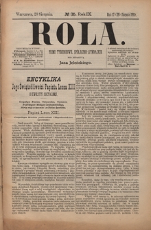 Rola : pismo tygodniowe, społeczno-literackie / pod red. Jana Jeleńskiego R. 9, Nr 35 (17/29 sierpnia 1891)