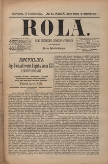 Rola : pismo tygodniowe, społeczno-literackie / pod red. Jana Jeleńskiego R. 9, Nr 41 (28 września/10 października 1891)