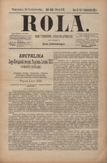 Rola : pismo tygodniowe, społeczno-literackie / pod red. Jana Jeleńskiego R. 9, Nr 43 (12/24 października 1891)