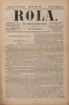 Rola : pismo tygodniowe, społeczno-literackie / pod red. Jana Jeleńskiego R. 9, Nr 47 (9/21 listopada 1891)