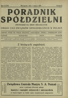 Poradnik Spółdzielni : dwutygodnik dla spraw spółdzielczych organ Unji Związków Spółdzielczych w Polsce. R. 36, nr 5 (1 marca 1929)