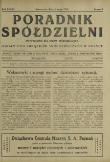Poradnik Spółdzielni : dwutygodnik dla spraw spółdzielczych organ Unji Związków Spółdzielczych w Polsce. R. 36, nr 9 (1 maja 1929)
